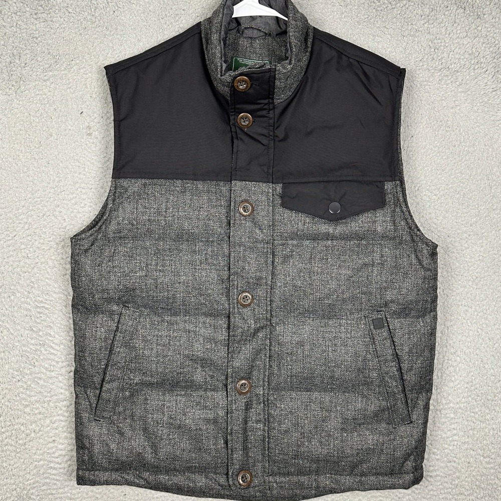 Woolrich Bitter Chill Wool-Loft Vest Mens Medium Insulated Grey Herringbone EUC